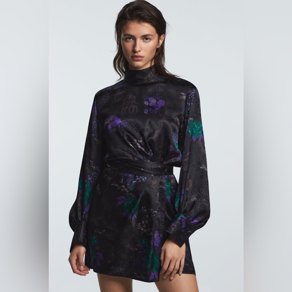 Zara printed jacquard dress, medium, new with tags